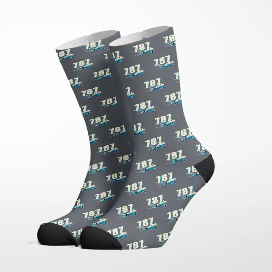 Boeing 787-8 Dreamliner - Cartoon - Socks - Grey