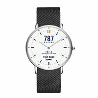 Thumbnail for Boeing 787-8 Dreamliner - Classic - White + Name - Slim Mesh - Silver and Black Stainless Steel Strap