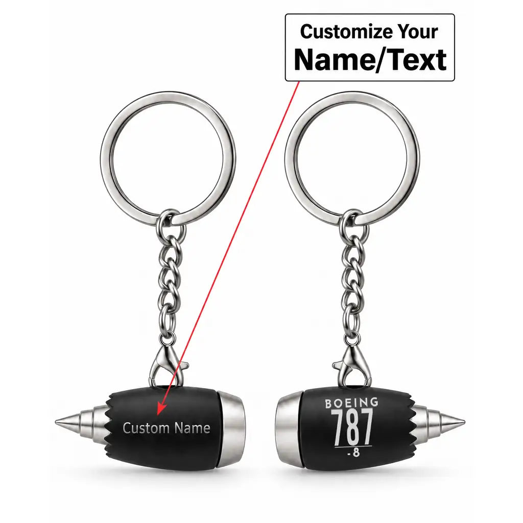 Boeing 787-8 Dreamliner - Engine Key Chain - Tag - Black + Name