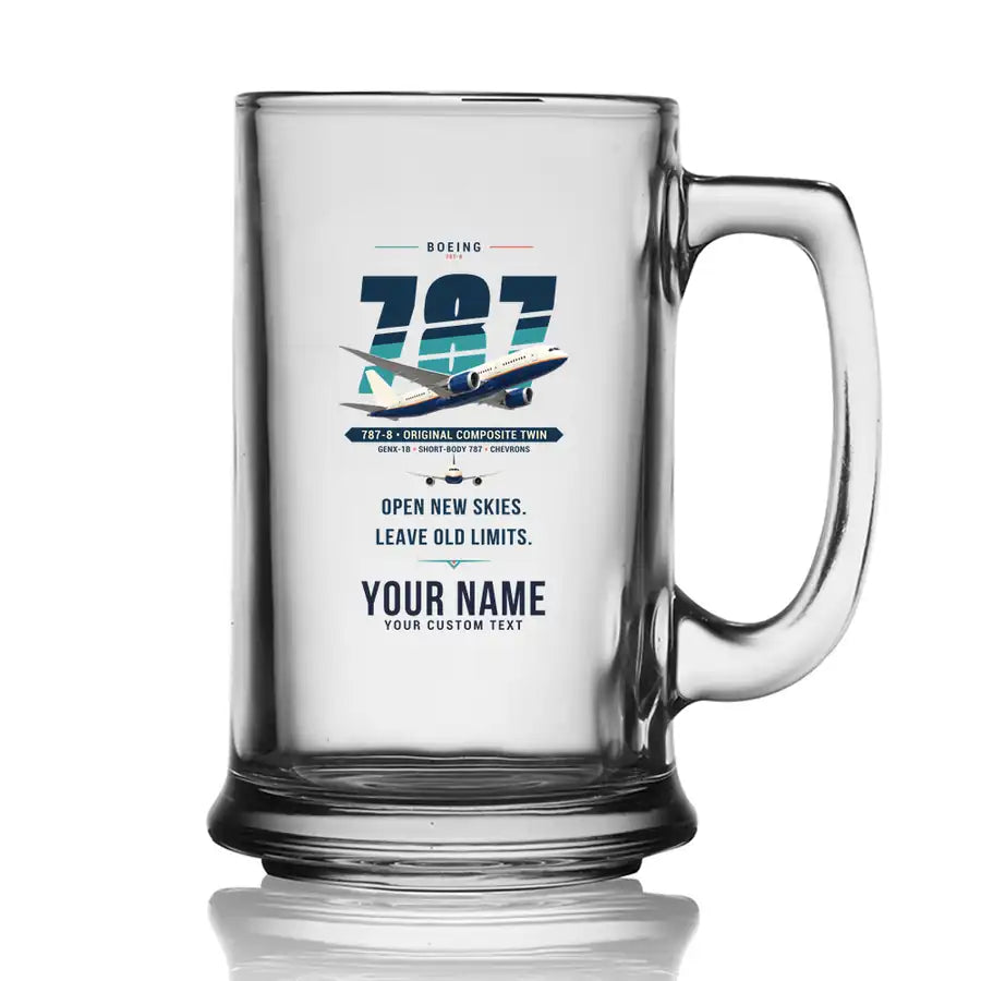 Boeing 787-8 Dreamliner - Original + Name - Beer Glass with Holder