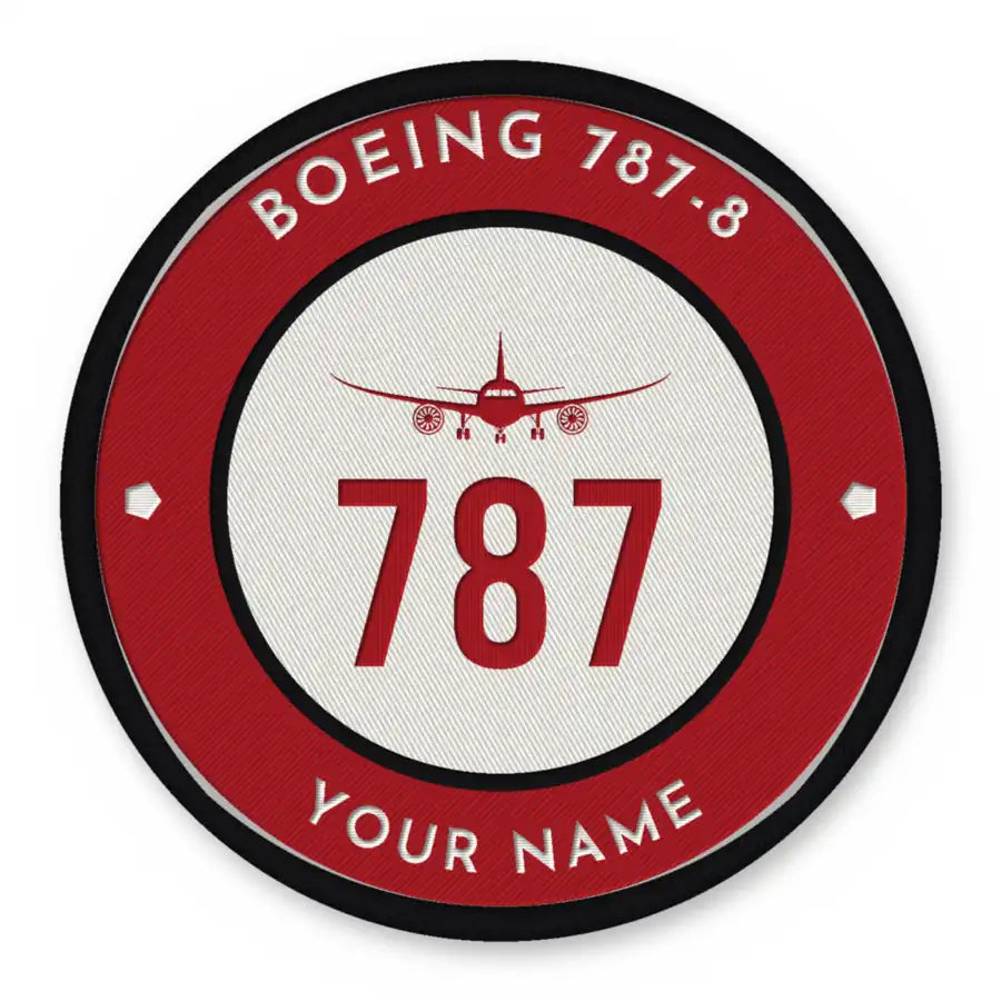 Boeing 787-8 Dreamliner Patches - Circle + Name - Red White