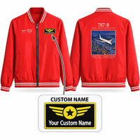 Thumbnail for Boeing 787-8 Dreamliner Stylish Jackets - Baseball Collar - Poster + Name - Red
