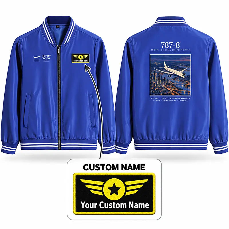 Boeing 787-8 Dreamliner Stylish Jackets - Baseball Collar - Poster + Name - Royal Blue