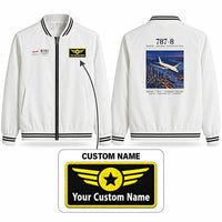 Thumbnail for Boeing 787-8 Dreamliner Stylish Jackets - Baseball Collar - Poster + Name - White