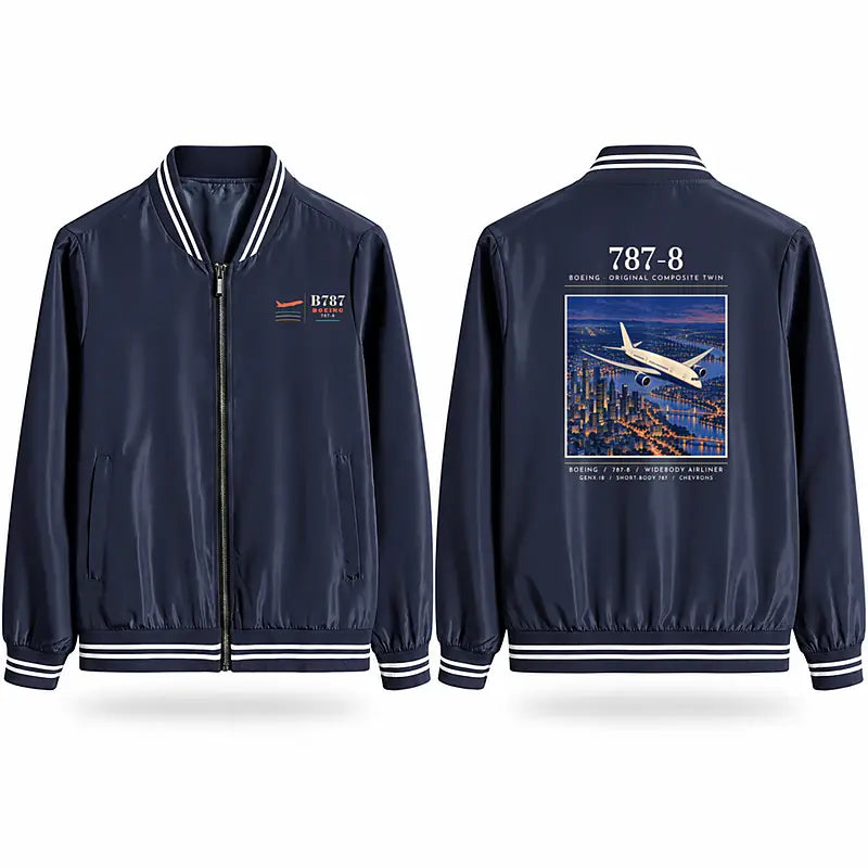 Boeing 787-8 Dreamliner Stylish Jackets - Baseball Collar - Poster - Navy Blue