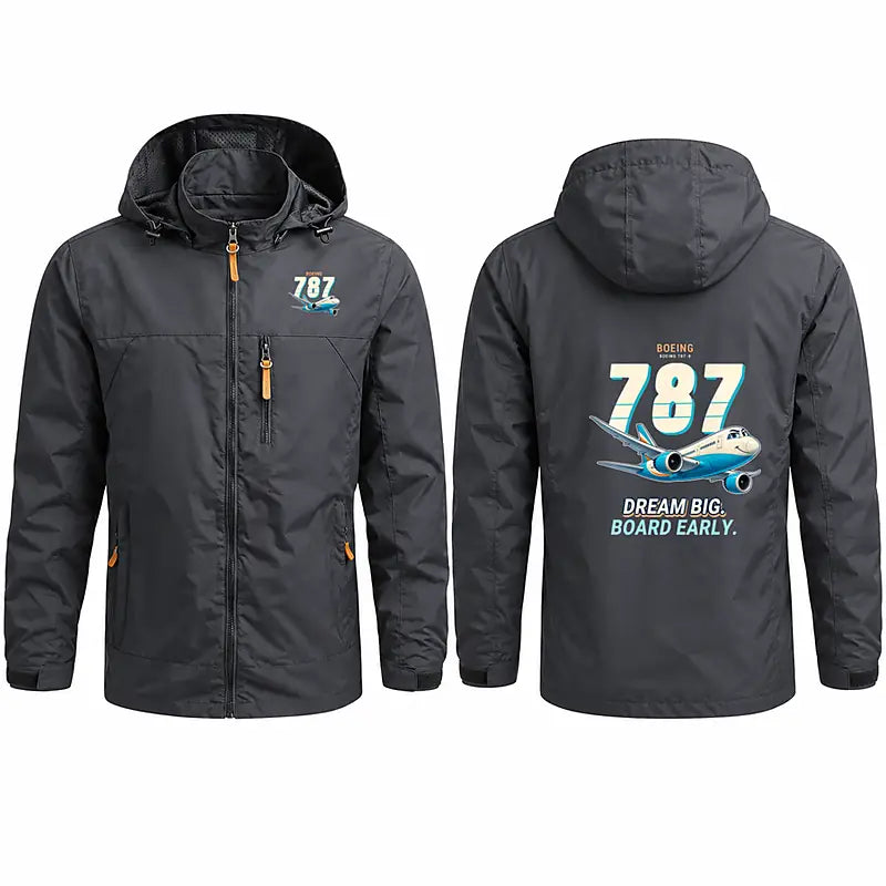 Boeing 787-8 Dreamliner Stylish Jackets - Hooded Windbreaker - Cartoon - Charcoal