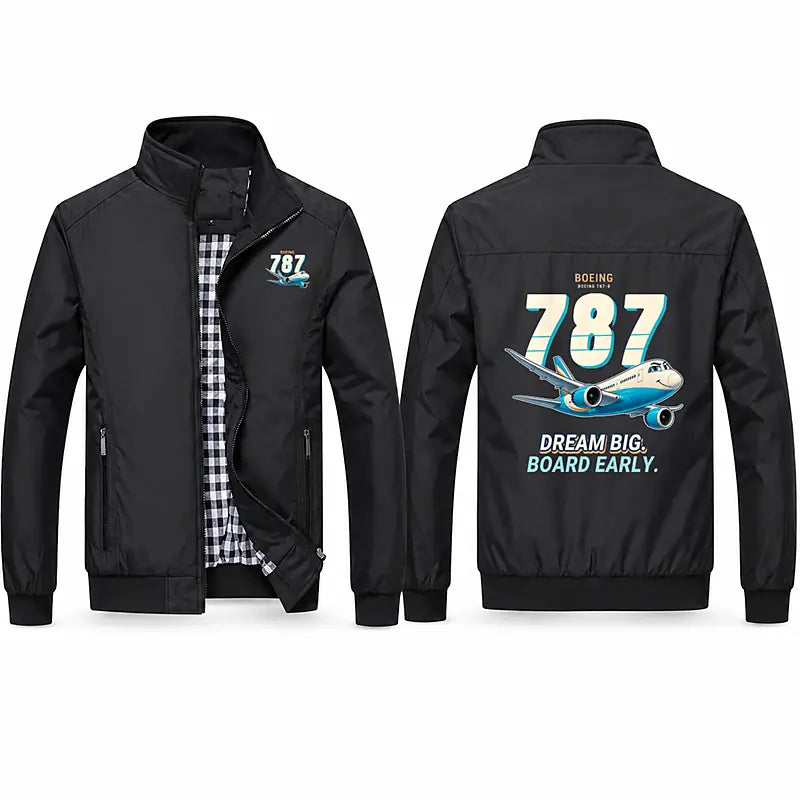 Boeing 787-8 Dreamliner Stylish Jackets - Stand Collar - Cartoon - Black