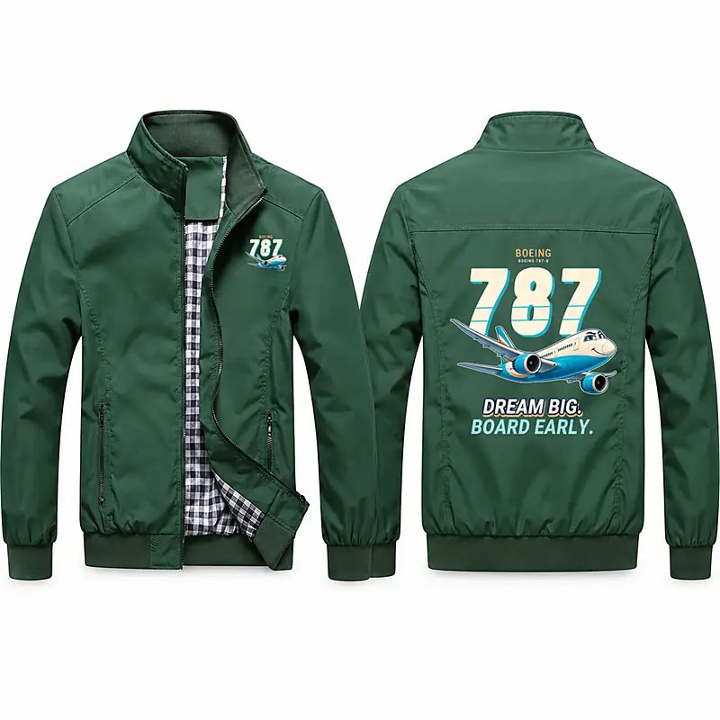 Boeing 787-8 Dreamliner Stylish Jackets - Stand Collar - Cartoon - Green