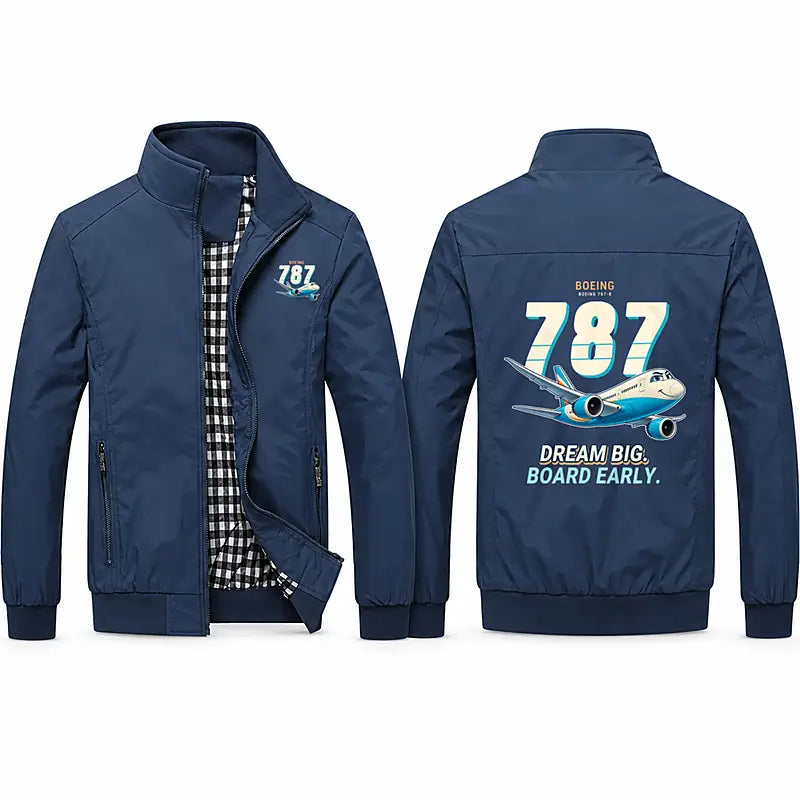 Boeing 787-8 Dreamliner Stylish Jackets - Stand Collar - Cartoon - Navy Blue