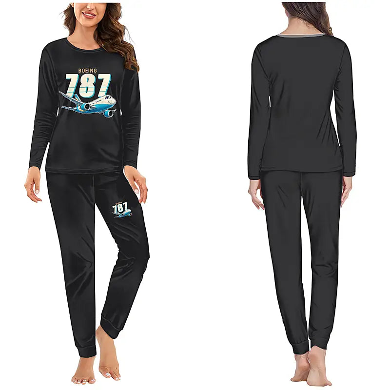 Boeing 787-8 Dreamliner - Women Pajamas - Cartoon Chest - Black