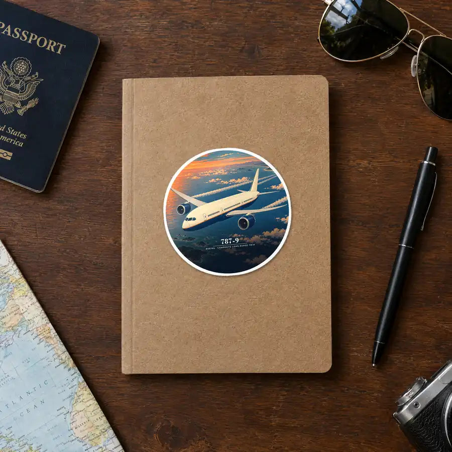 Boeing 787-9 Dreamliner - 3D - Circle Sticker - Notebook