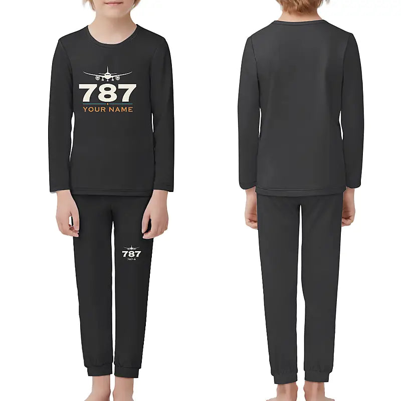 Boeing 787-9 Dreamliner - Children Pajamas - Heritage Chest + Name - Black