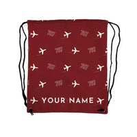 Thumbnail for Boeing 787-9 Dreamliner - Drawstring Bag - 3D Pattern + Name - Dark Red