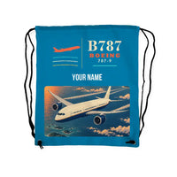Thumbnail for Boeing 787-9 Dreamliner - Drawstring Bag - Classic + Name - Light Blue