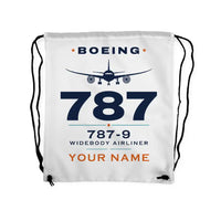 Thumbnail for Boeing 787-9 Dreamliner - Drawstring Bag - Heritage + Name - White