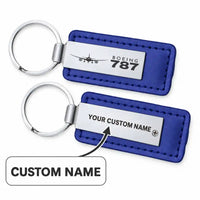 Thumbnail for Boeing 787-9 Dreamliner - Leather Key Chain - Faux Leather - Heritage - Blue + Name