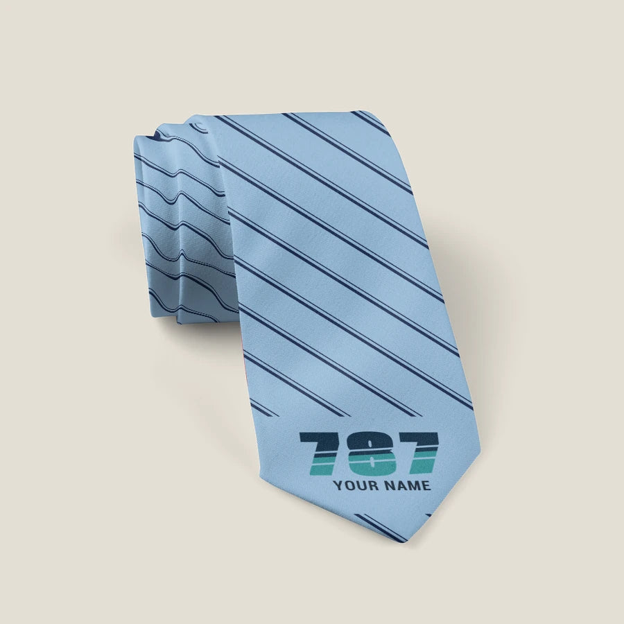 Boeing 787-9 Dreamliner - Stripe + Name - Tie - Light Blue