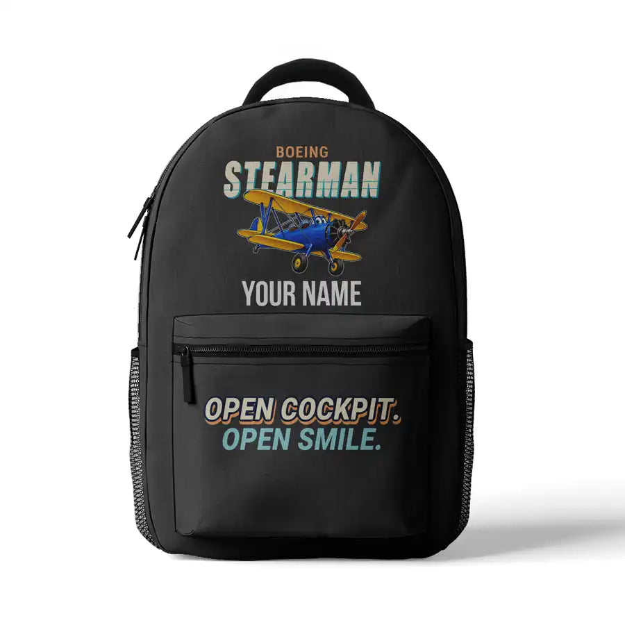 Boeing Stearman PT-17 - 3D Backpack - Cartoon + Name - Gray