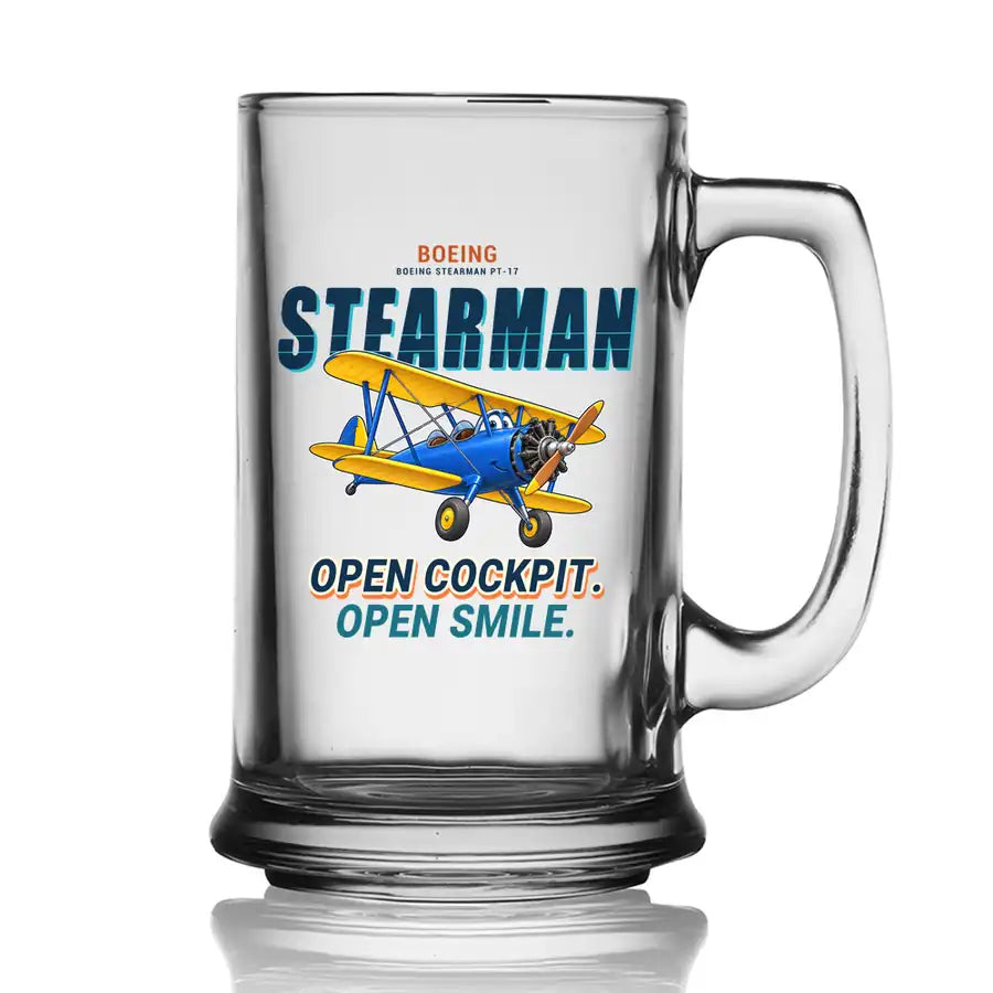 Boeing Stearman PT-17 - Cartoon - Beer Glass with Holder