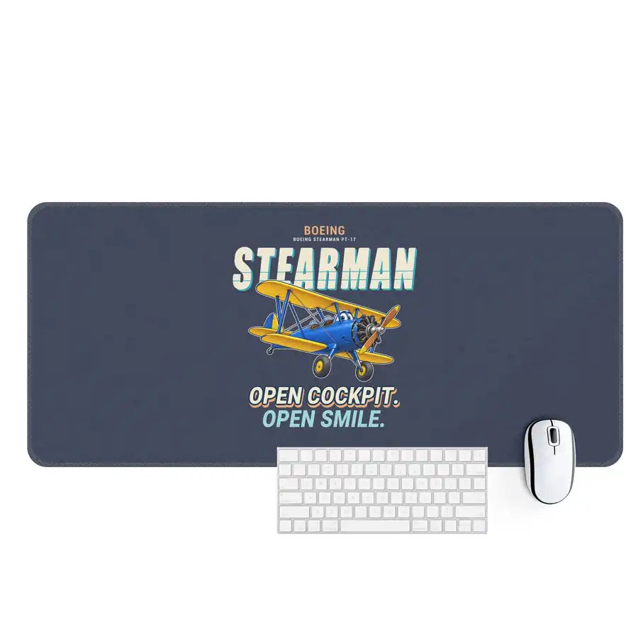 Boeing Stearman PT-17 - Cartoon - Desk Mat - Navy Blue