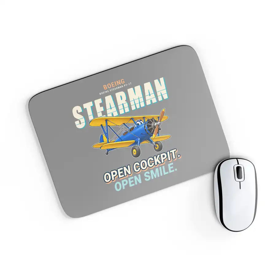 Boeing Stearman PT-17 - Cartoon - Mouse Pad - Gray