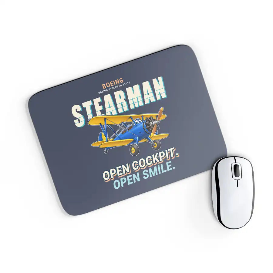 Boeing Stearman PT-17 - Cartoon - Mouse Pad - Navy Blue