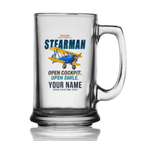 Thumbnail for Boeing Stearman PT-17 - Cartoon + Name - Beer Glass with Holder
