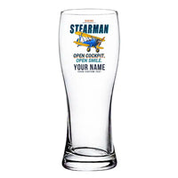 Thumbnail for Boeing Stearman PT-17 - Cartoon + Name - Pilsner Beer Glass