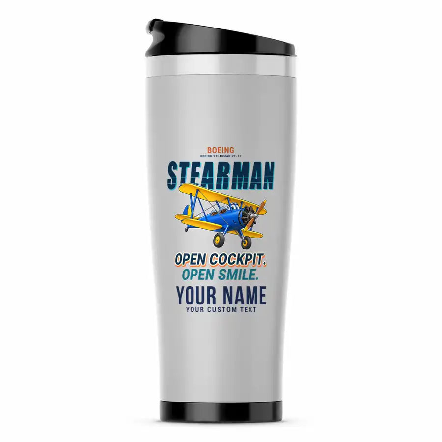 Boeing Stearman PT-17 - Cartoon + Name - Stainless Steel (No Holder) - Light Gray