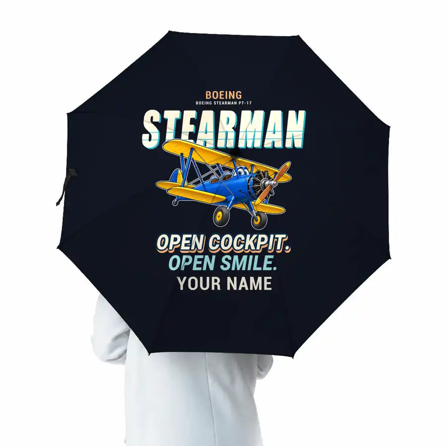 Boeing Stearman PT-17 - Cartoon + Name - Umbrella