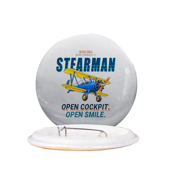 Boeing Stearman PT-17 - Cartoon - Pin - Light Gray