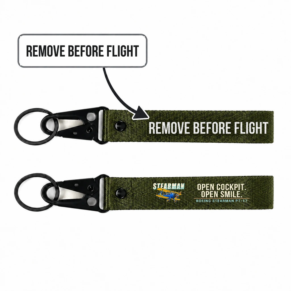 Boeing Stearman PT-17 Hawk-Shaped Key Chains - Dark Green - Cartoon - Remove Before Flight
