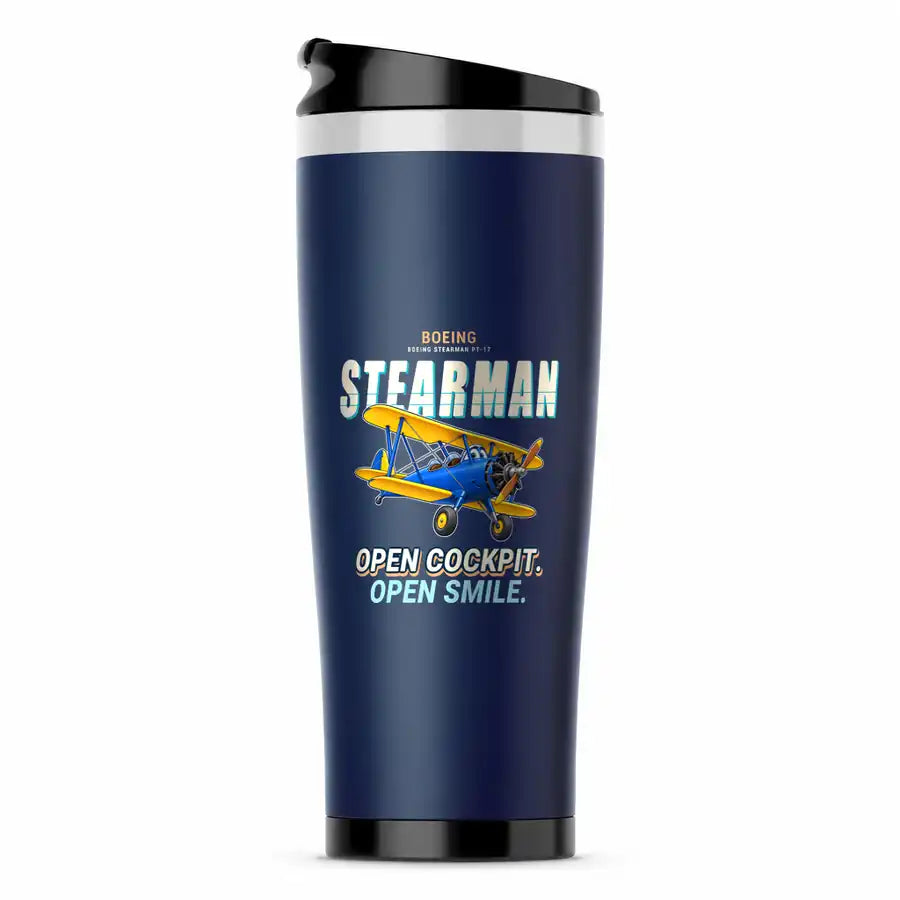 Boeing Stearman PT-17 - Cartoon - Stainless Steel (No Holder) - Dark Blue