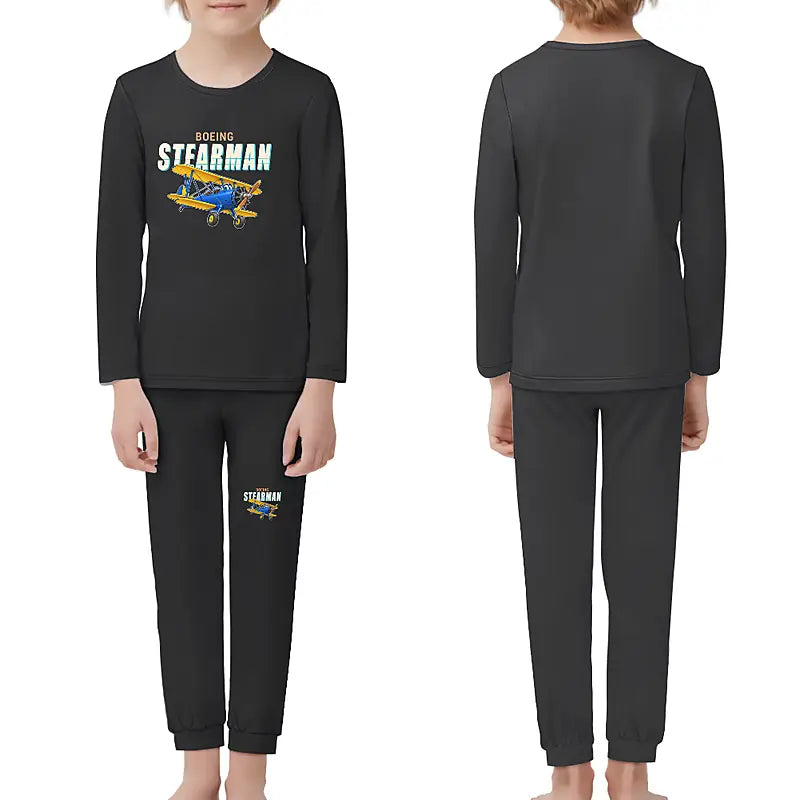 Boeing Stearman PT-17 - Children Pajamas - Cartoon Chest - Black