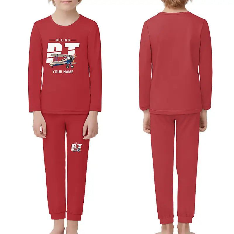 Boeing Stearman PT-17 - Children Pajamas - Original Chest + Name - Red