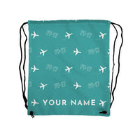 Thumbnail for Boeing Stearman PT-17 - Drawstring Bag - 3D Pattern + Name - Turquoise
