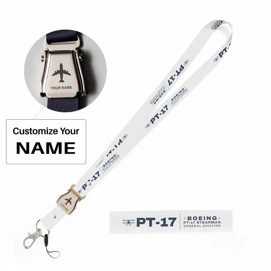 Boeing Stearman PT-17 Lanyard & ID Holders seat belt lanyard - Heritage - White with name