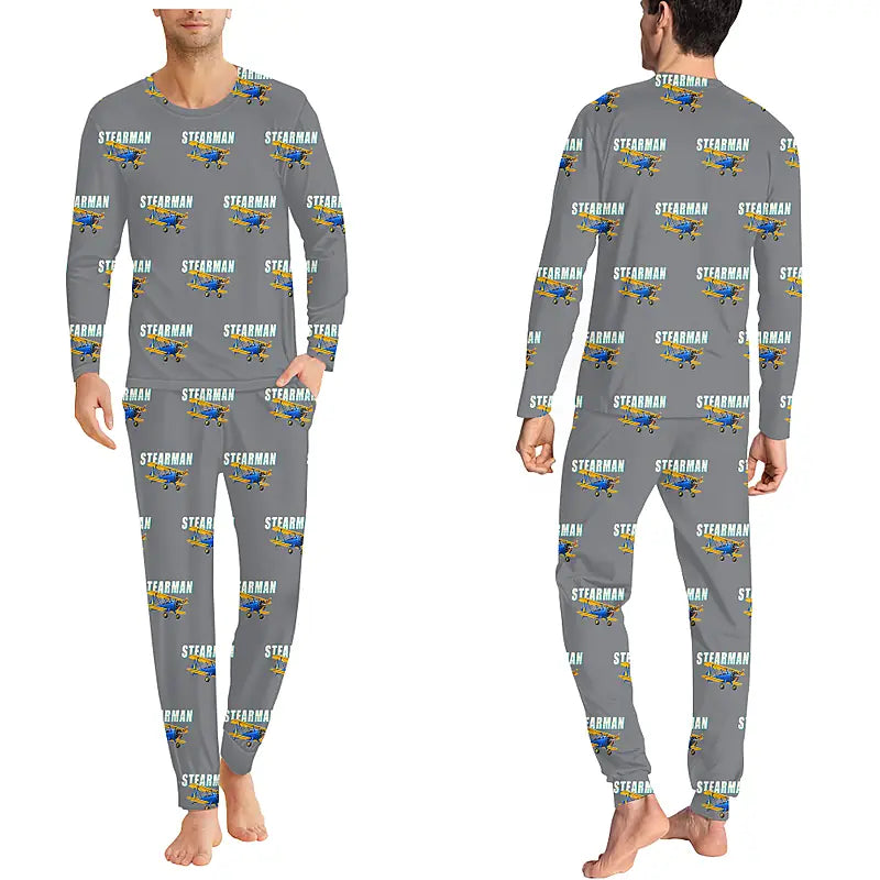 Boeing Stearman PT-17 - Men Pajamas - Cartoon Pattern - Gray