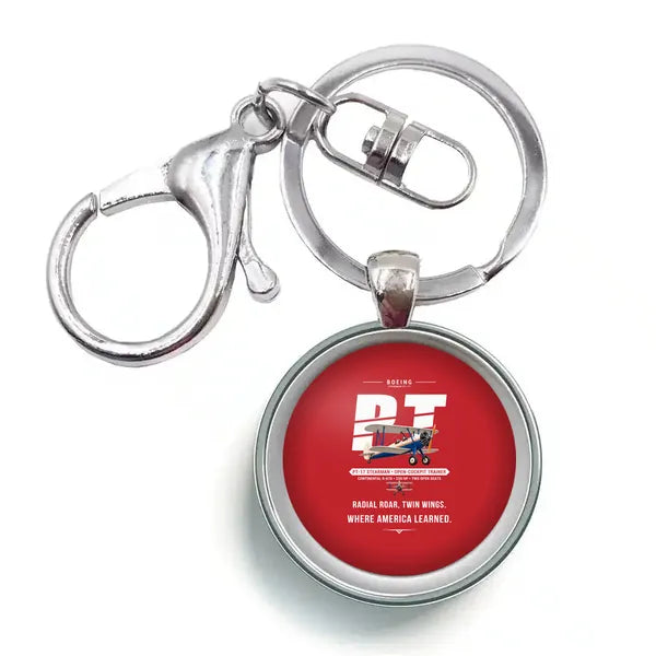 Boeing Stearman PT-17 - Original - Circle Key Chain - Red