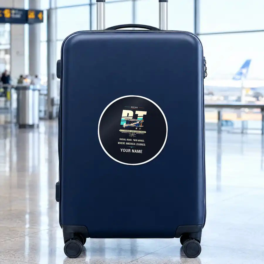 Boeing Stearman PT-17 - Original + Name - Circle Sticker - Suitcase