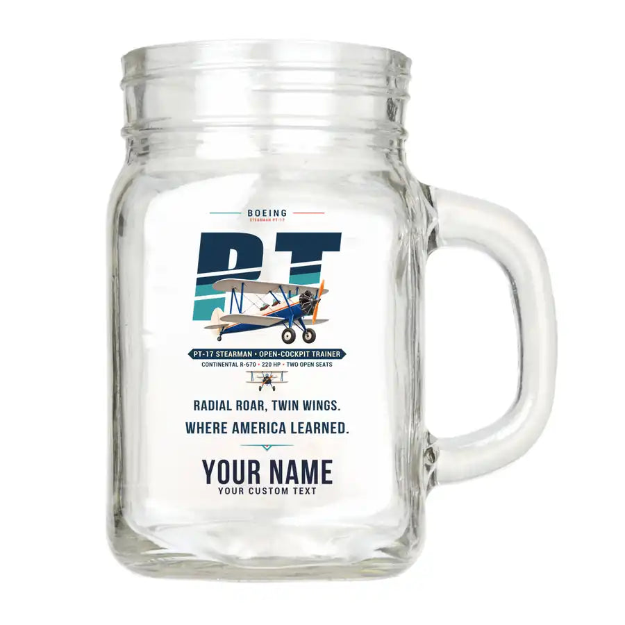 Boeing Stearman PT-17 - Original + Name - Cocktail Glass (Mason Jar)