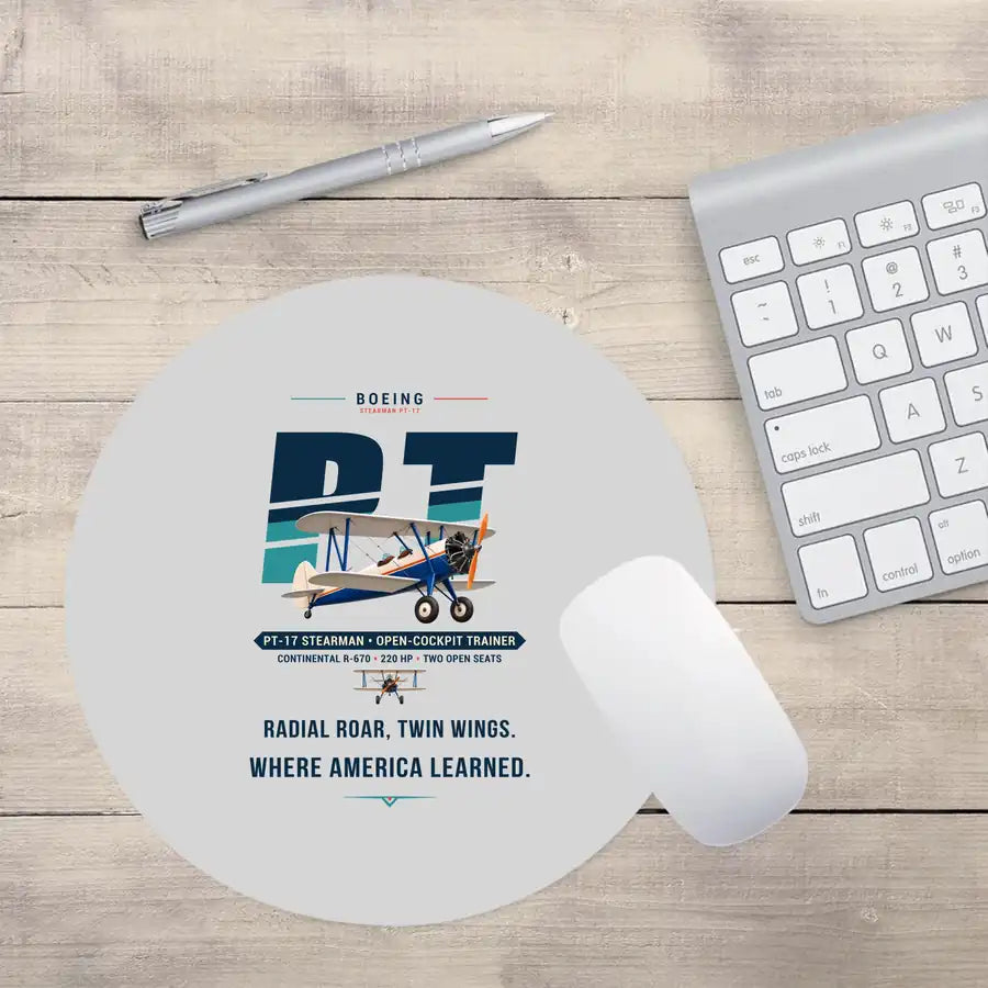 Boeing Stearman PT-17 - Original - Round Mouse Pad - Light Gray