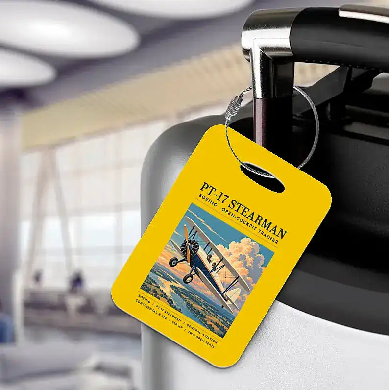 Boeing Stearman PT-17 - Poster - Luggage Tag - Yellow