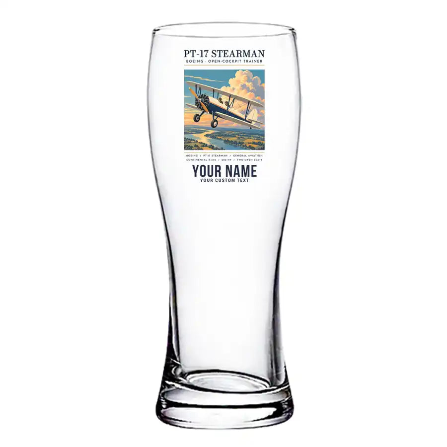 Boeing Stearman PT-17 - Poster + Name - Pilsner Beer Glass