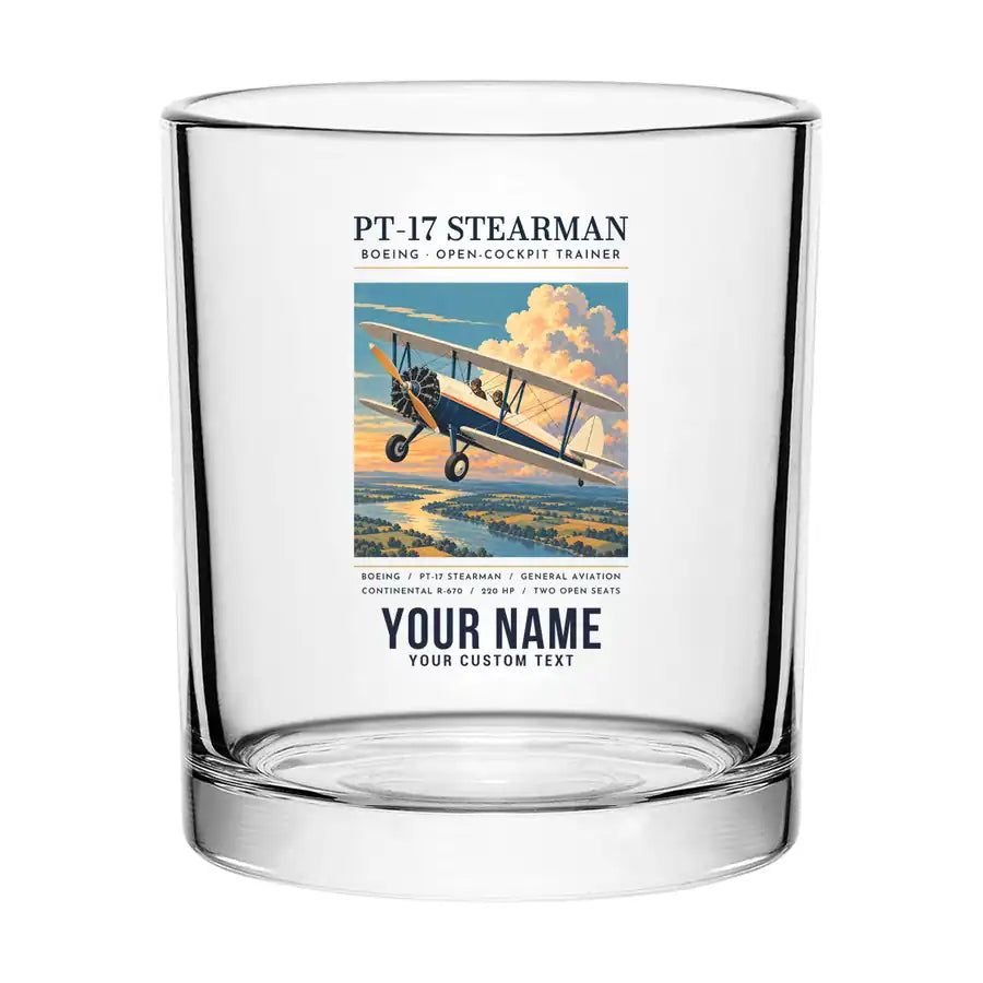 Boeing Stearman PT-17 - Poster + Name - Special Whiskey Glass