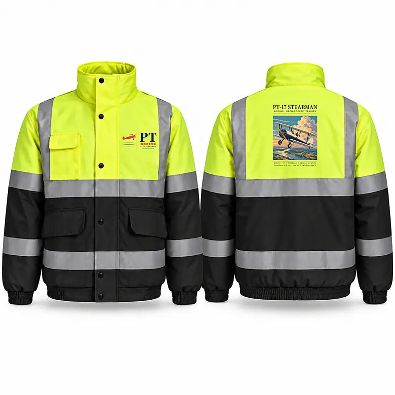 Boeing Stearman PT-17 Reflective Winter Jackets - Poster - Fluorescent Yellow & Navy
