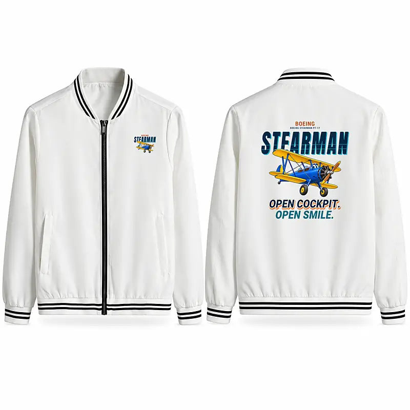Boeing Stearman PT-17 Stylish Jackets - Baseball Collar - Cartoon - White