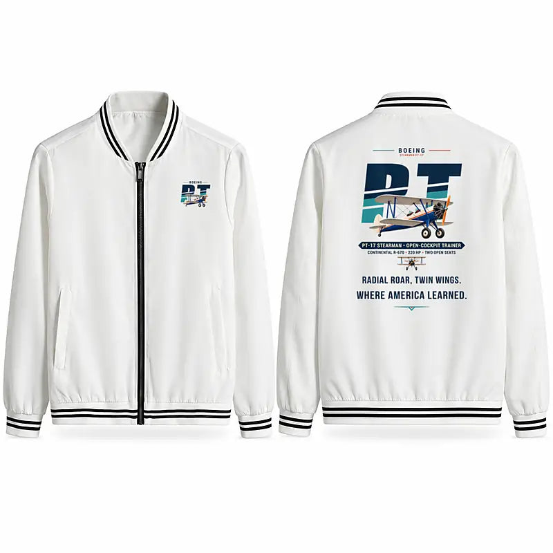 Boeing Stearman PT-17 Stylish Jackets - Baseball Collar - Original - White