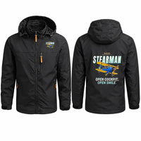 Thumbnail for Boeing Stearman PT-17 Stylish Jackets - Hooded Windbreaker - Cartoon - Black