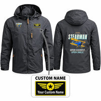 Thumbnail for Boeing Stearman PT-17 Stylish Jackets - Hooded Windbreaker - Cartoon + Name - Charcoal